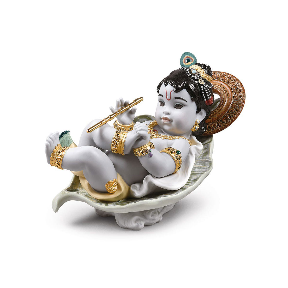 Lladro Classic Sculpture, Krishna On Leaf Figurine