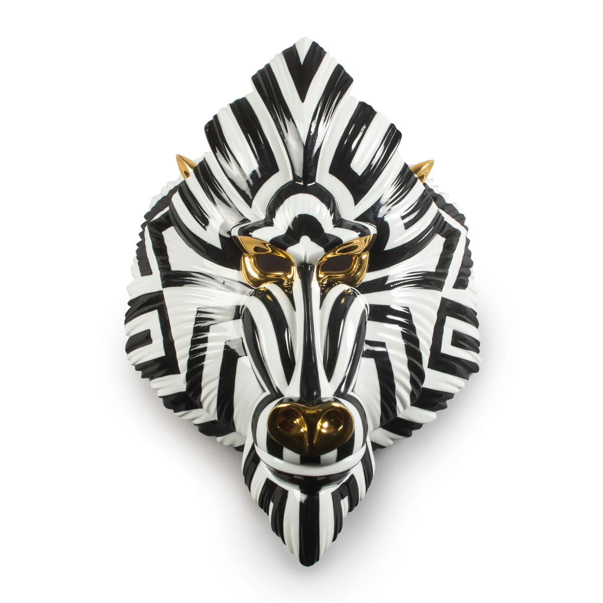 Lladro Design Figures, Mandrill Mask. Black And Gold