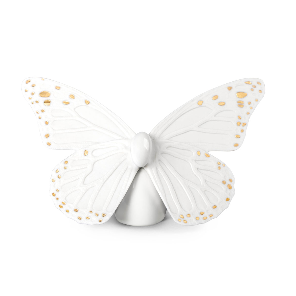 Lladro Classic Sculpture, Butterfly Figurine. Golden Luster And White