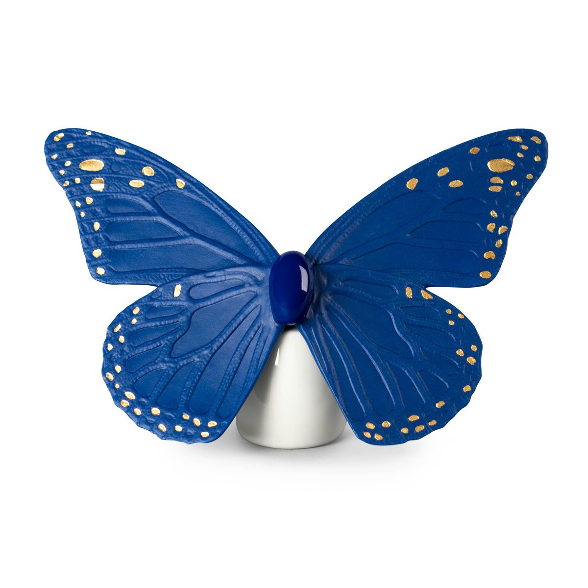 Lladro Classic Sculpture, Butterfly Figurine. Golden Luster And Blue