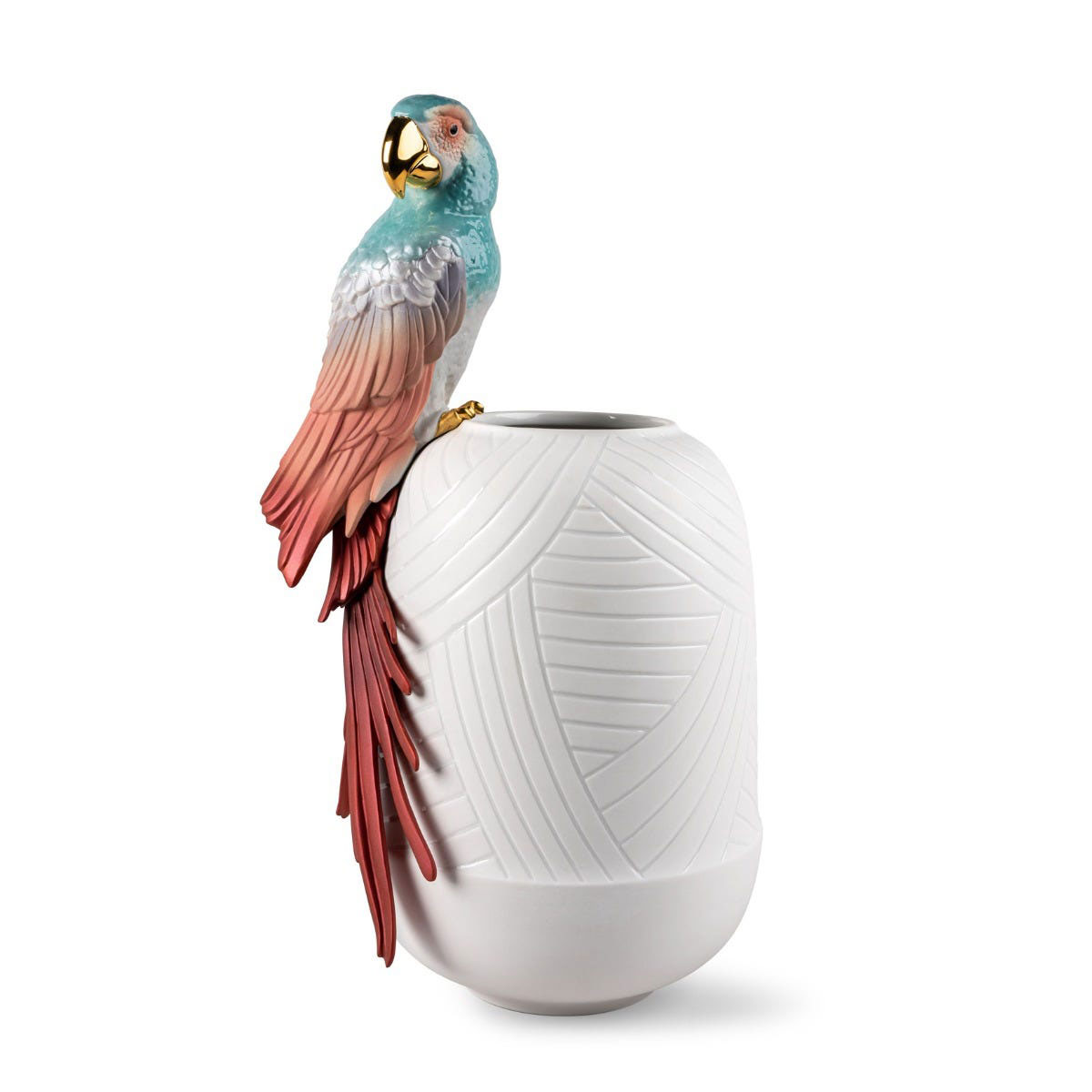 Lladro Macaw Bird Vase, Red