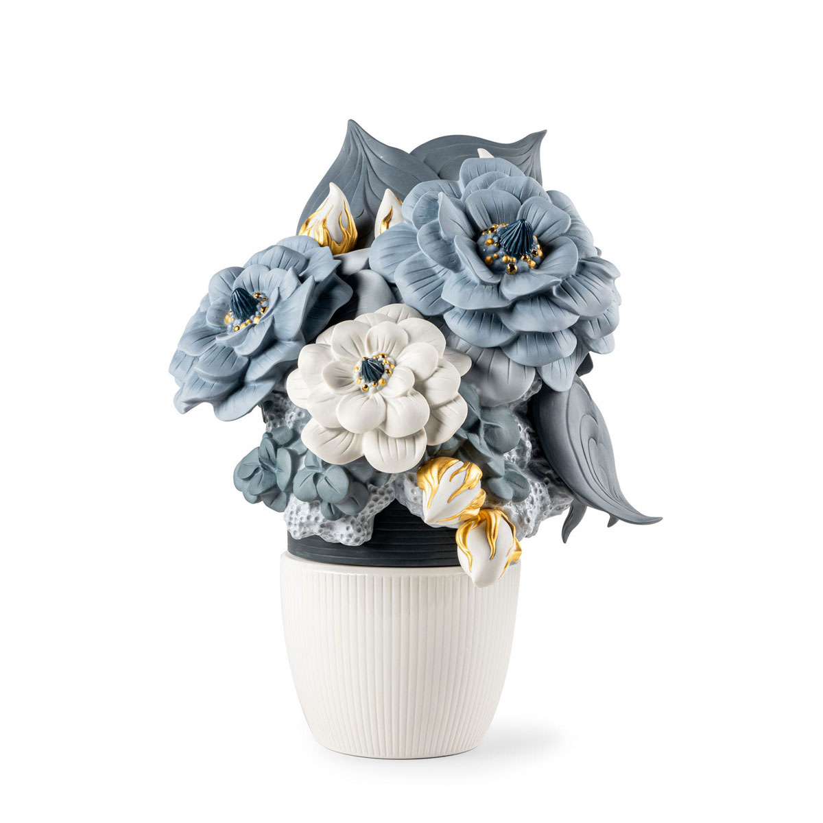 Lladro Vase With Flowers, Blue