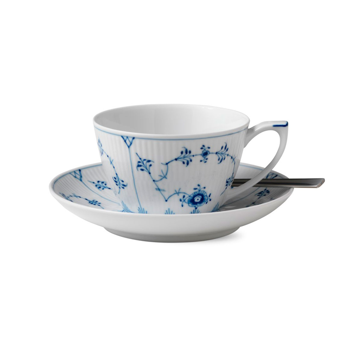 Royal Copenhagen, Blue Fluted Plain Tea Cup and Saucer 9.25oz.