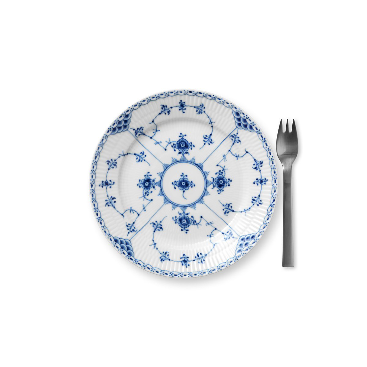 Royal Copenhagen, Blue Fluted Half Lace Dessert Plate, Single