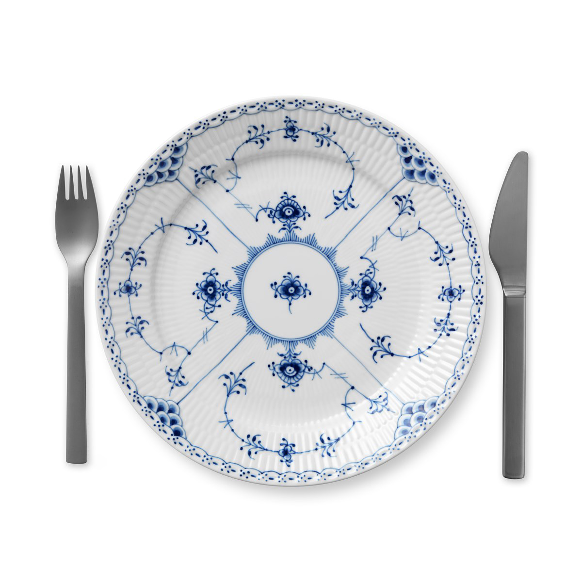 Royal Copenhagen, Blue Fluted Half Lace Luncheon Plate 9.75"