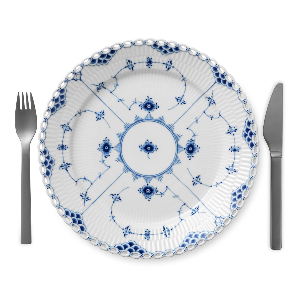 Royal Copenhagen, Blue Fluted Full Lace Dinner Plate Single