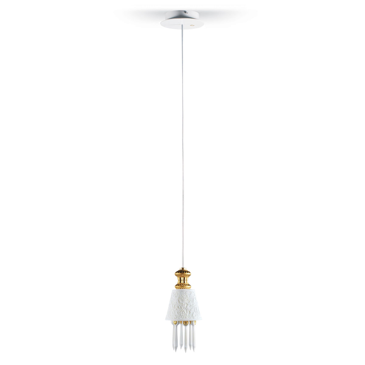 Lladro Classic Lighting, Belle De Nuit Ceiling Lamp With Lithophane. Golden Luster
