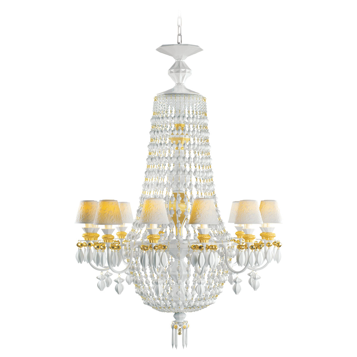 Lladro Classic Lighting, Winter Palace 12 Lights Chandelier. Golden Luster