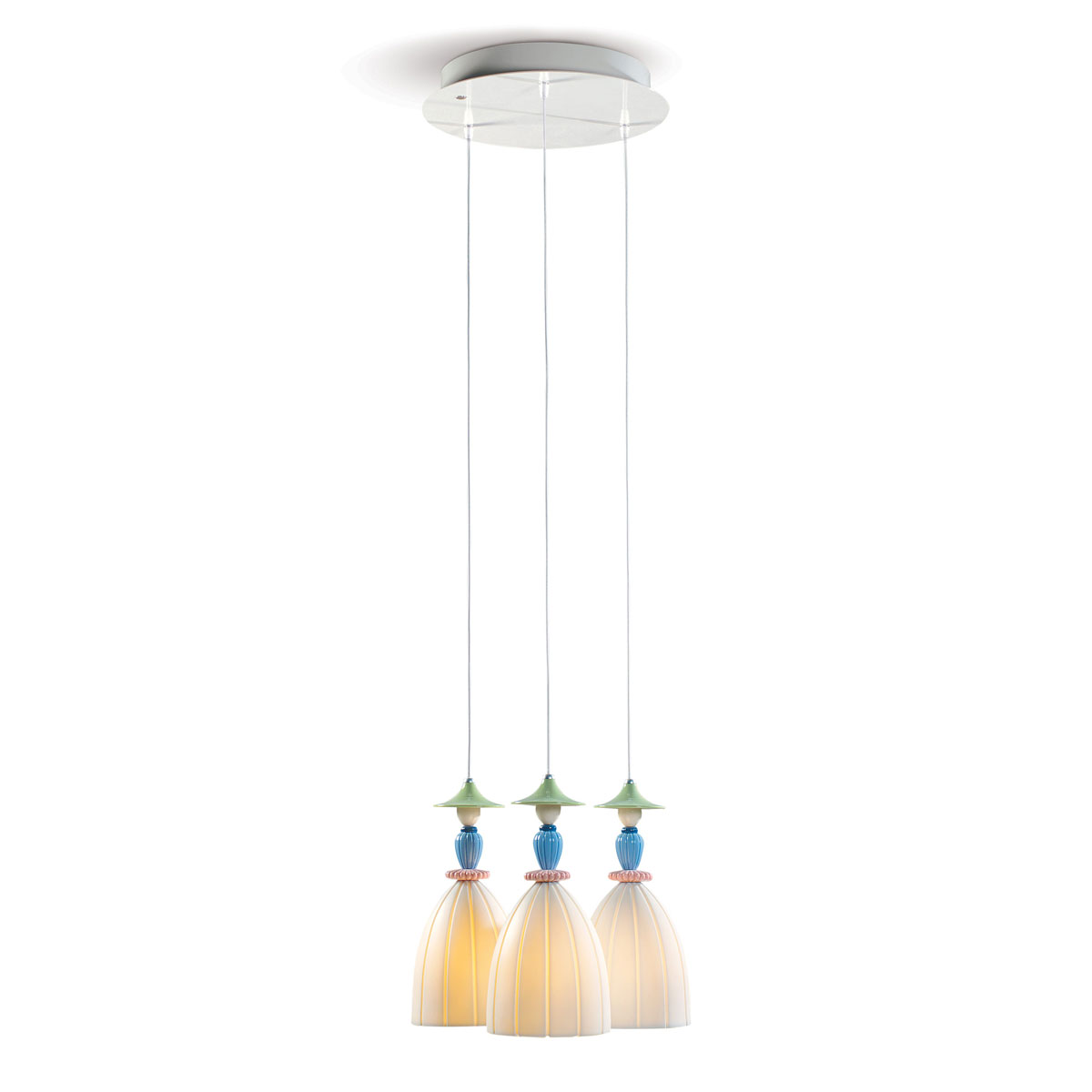 Lladro Classic Lighting, Mademoiselle Round Canopy 3 Lights Sharing Secrets Ceiling Lamp