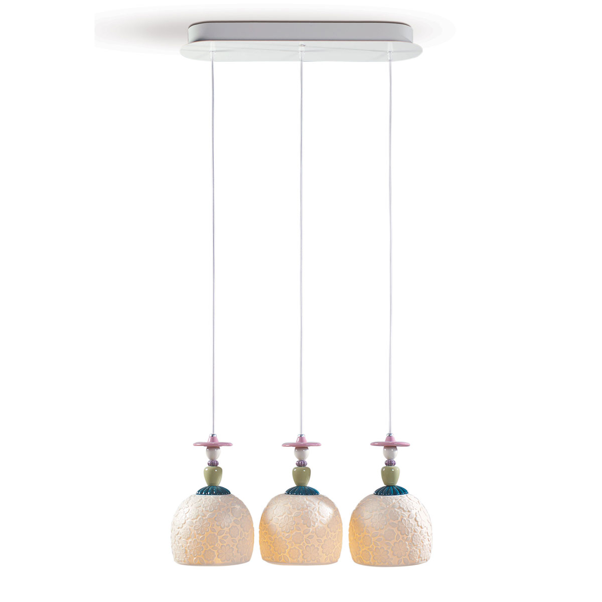 Lladro Classic Lighting, Mademoiselle Lineal Canopy 3 Lights Gazing At The Ocean Ceiling Lamp
