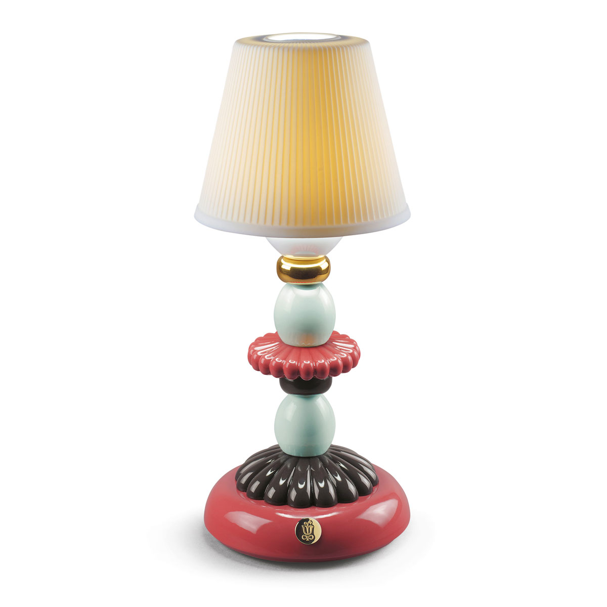 Lladro Light And Fragrance, Lotus Firefly Golden Fall Table Lamp. Red Coral