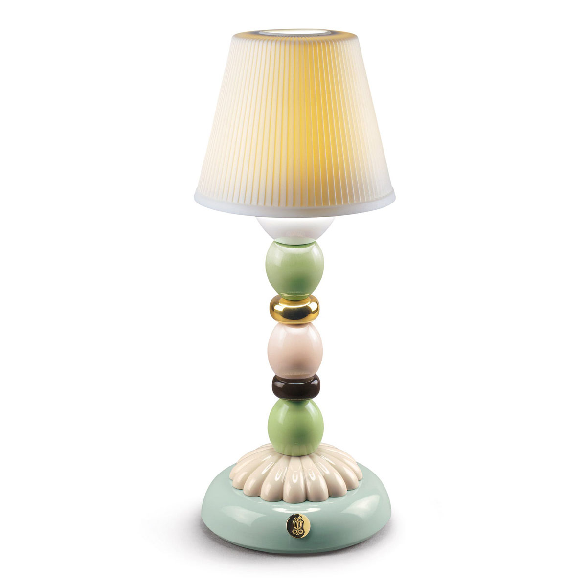 Lladro Light And Fragrance, Palm Firefly Golden Fall Table Lamp. Green And Blue