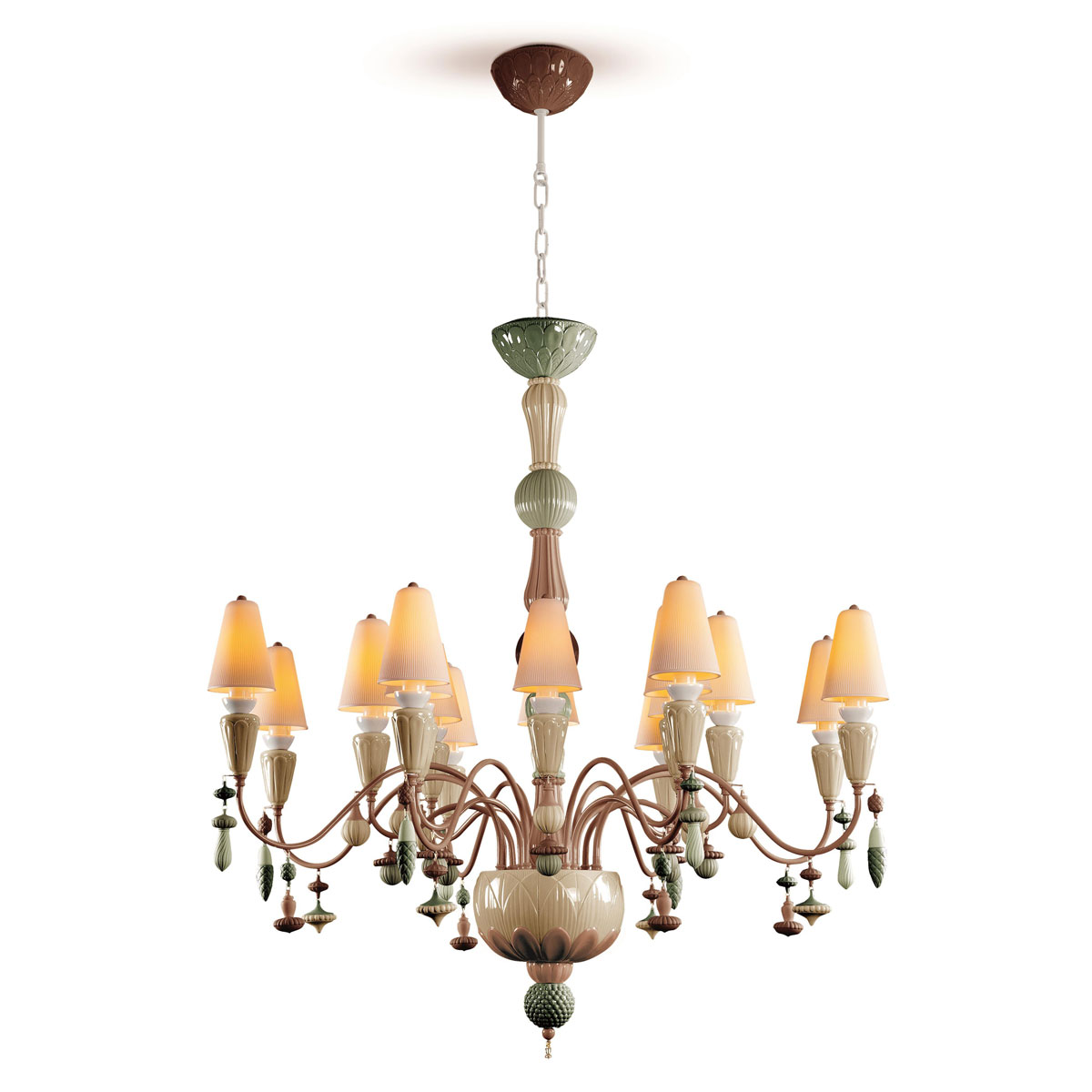 Lladro Classic Lighting, Ivy And Seed 16 Lights Chandelier. Medium Flat Model. Spices