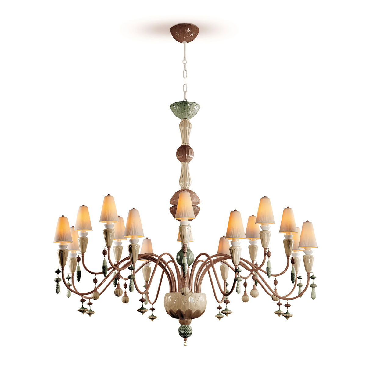 Lladro Classic Lighting, Ivy And Seed 16 Lights Chandelier. Large Flat Model. Spices