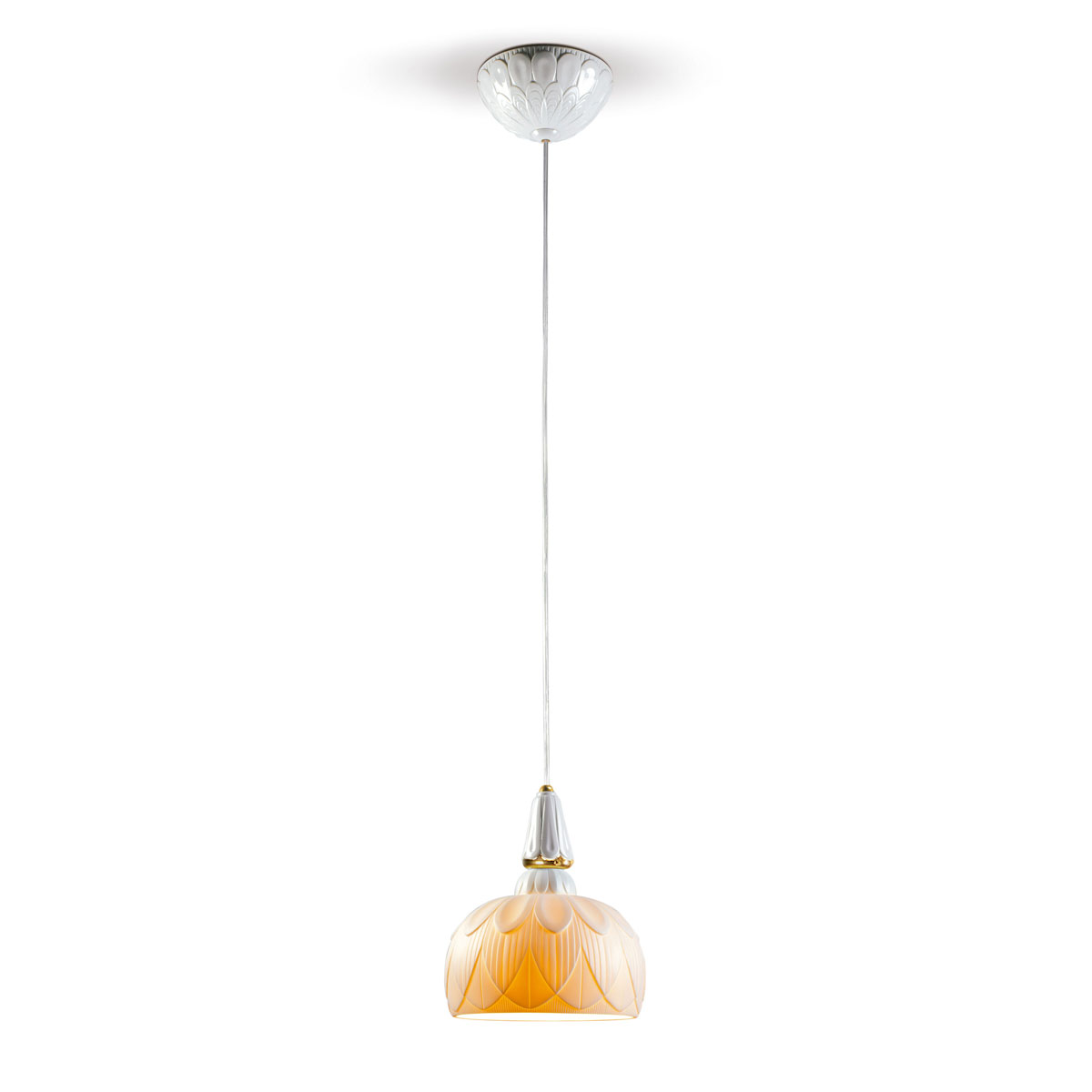 Lladro Classic Lighting, Ivy And Seed Single Ceiling Lamp. Golden Luster