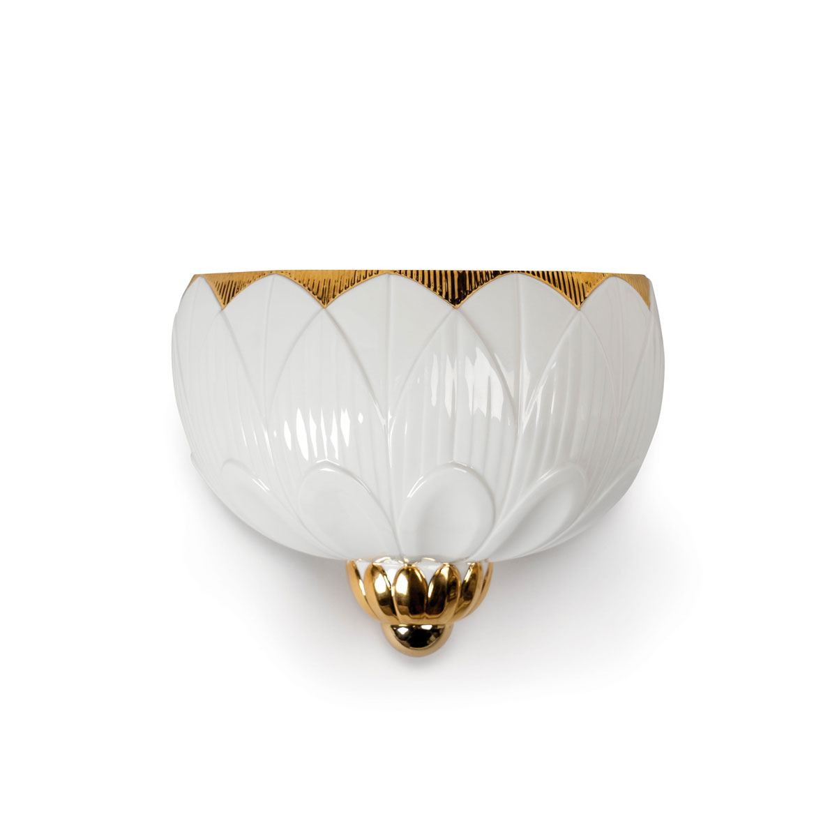 Lladro Classic Lighting, Ivy And Seed Wall Sconce. White And Gold.