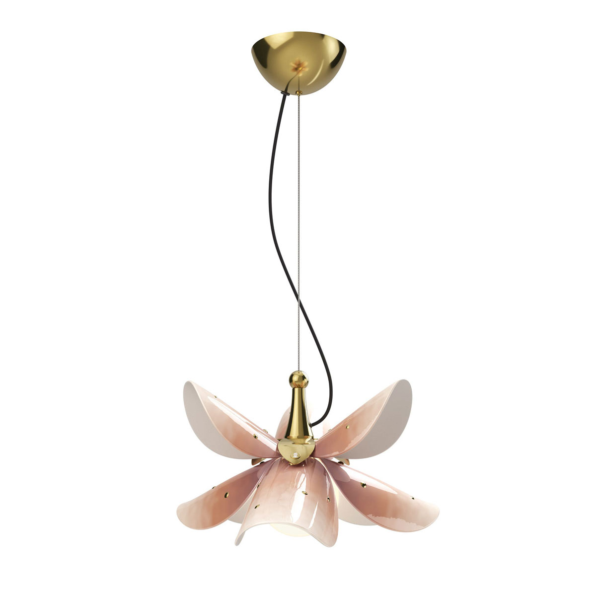 Lladro Modern Lighting, Blossom Hanging Lamp. Pink And Golden Luster.