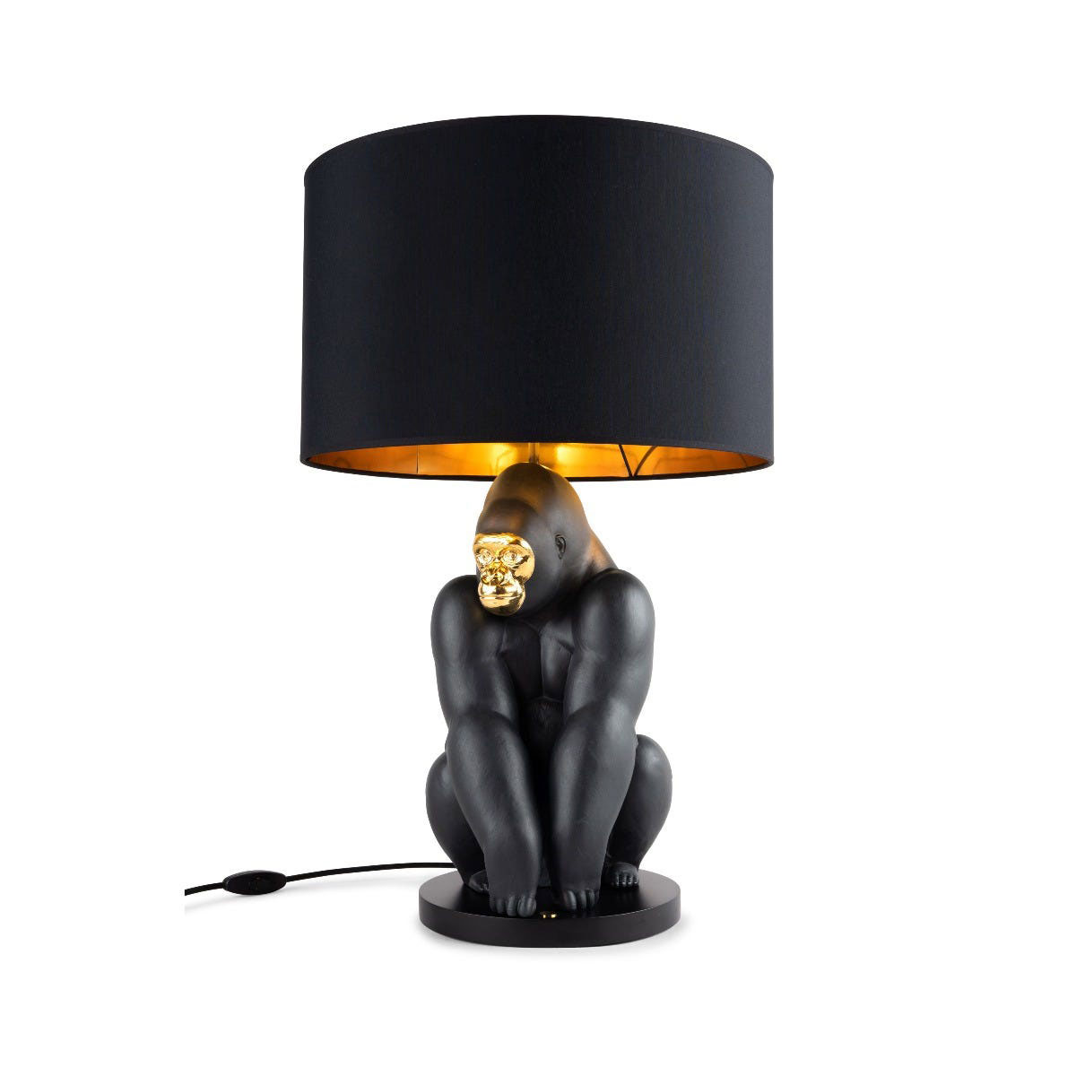 Lladro Modern Lighting, Gorilla Lamp. Black-Gold