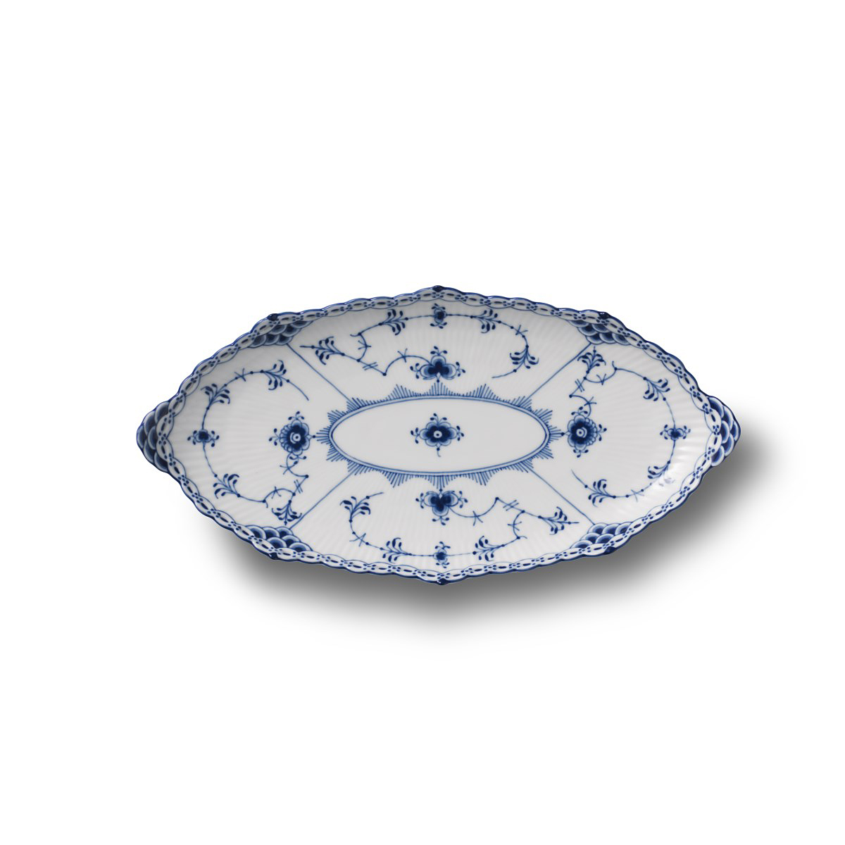 Royal Copenhagen, Blue Fluted Half Lace Oval Dish 9.75"