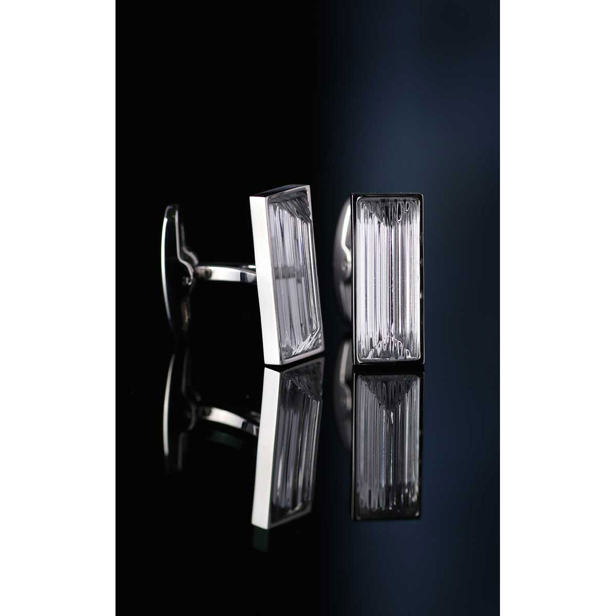 Lalique Rayonnante Crystal and Stainless Steel Cufflinks Pair, Clear