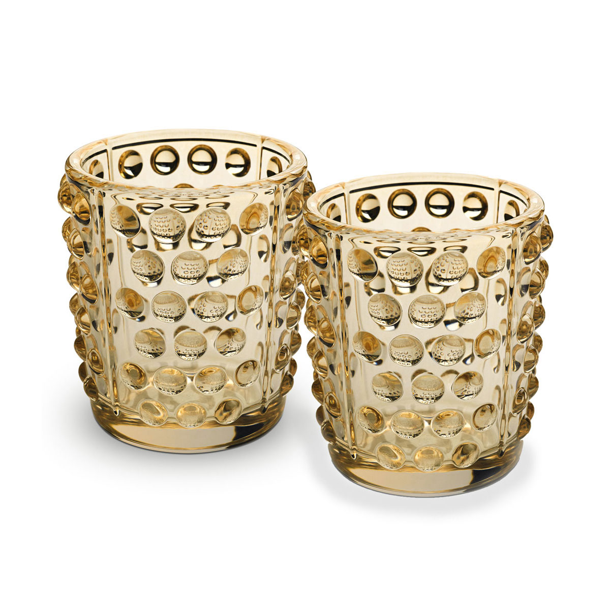 Lalique Mossi Gold Luster Crystal Votives, Pair