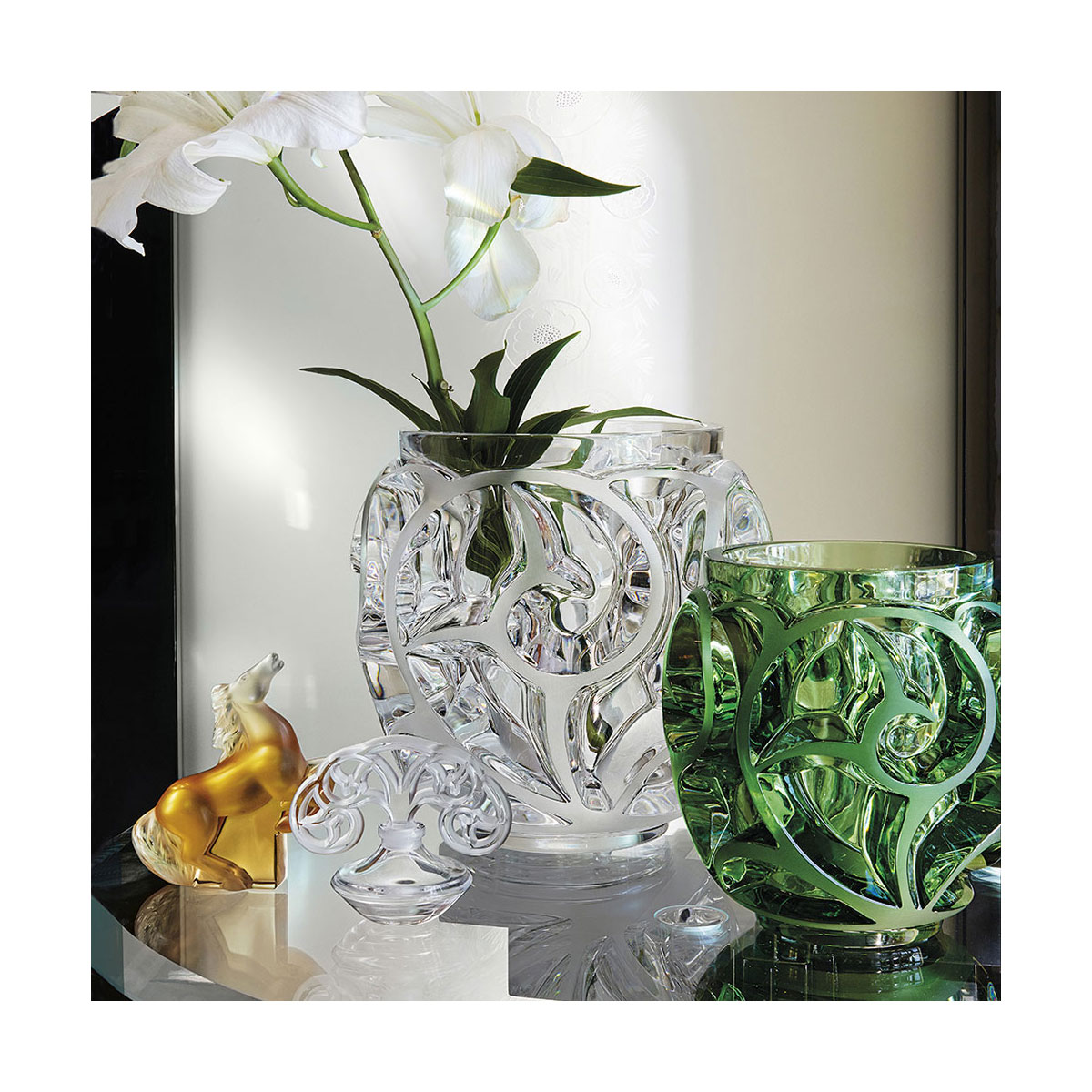 Lalique Tourbillons 8 1/8" Light Green Crystal Vase, Limited Edition