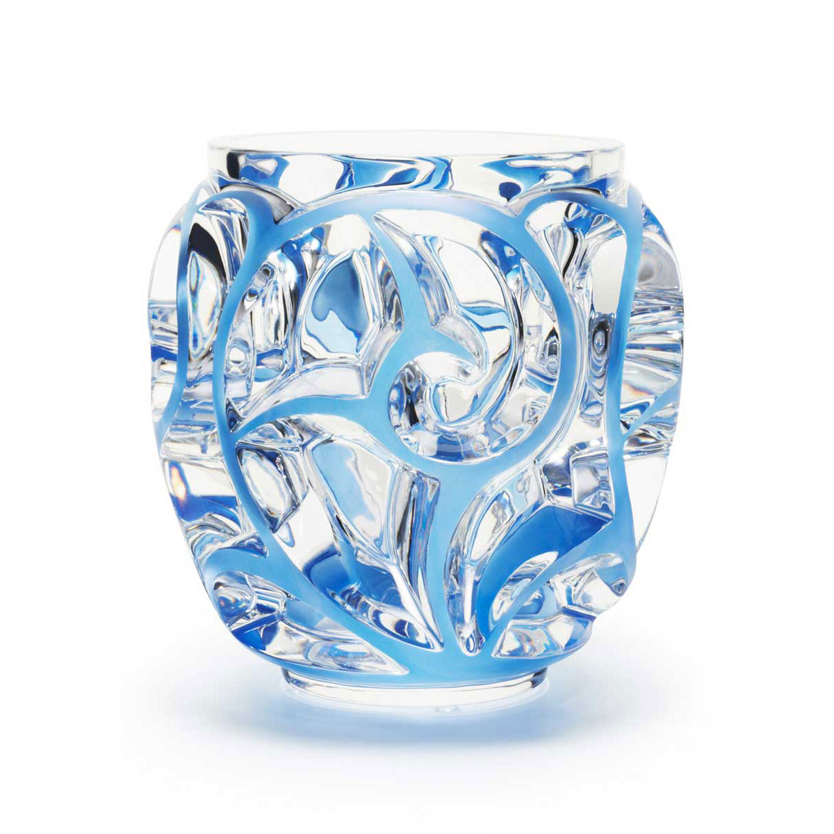 Lalique Tourbillons Blue 5" Vase, Small
