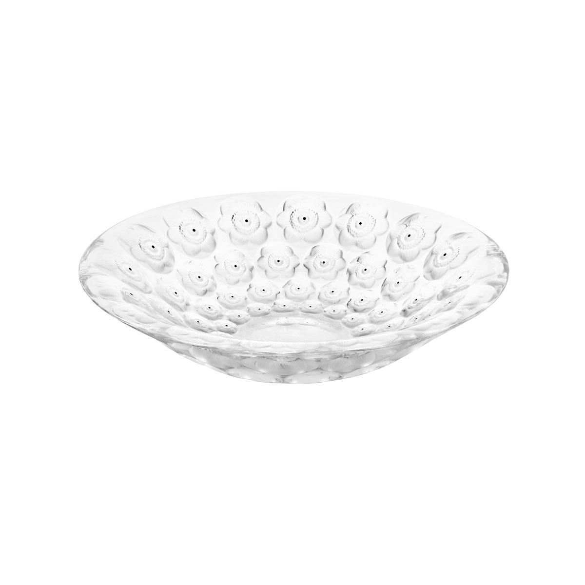 Lalique Anemones 12" Bowl, Clear and Black Enamelled
