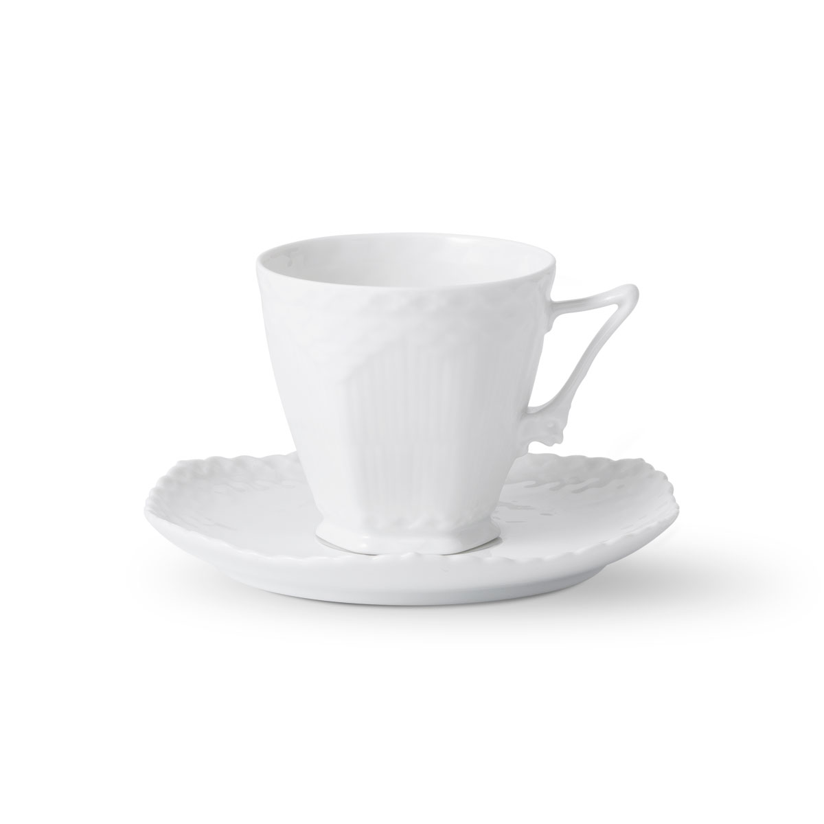 Royal Copenhagen White Fluted Full Lace Coffee Cup and Saucer