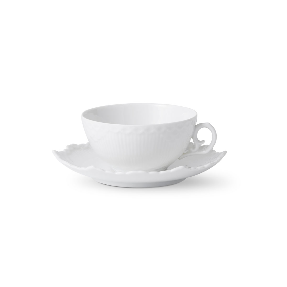 Royal Copenhagen White Fluted Full Lace Tea Cup and Saucer