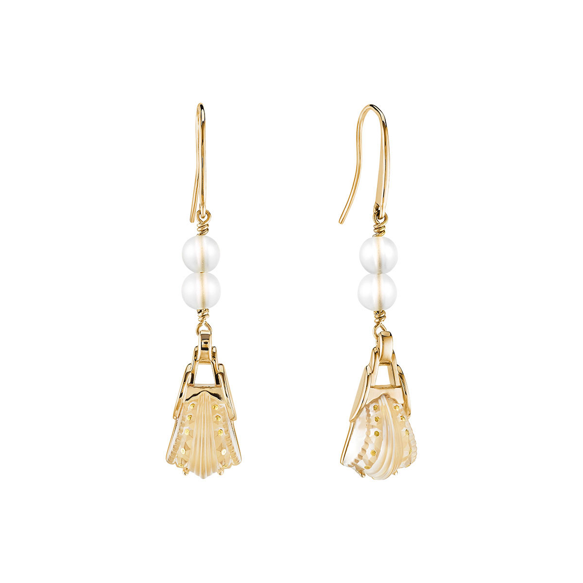 Lalique Icone Pierced Earrings, Gold Vermeil and Clear