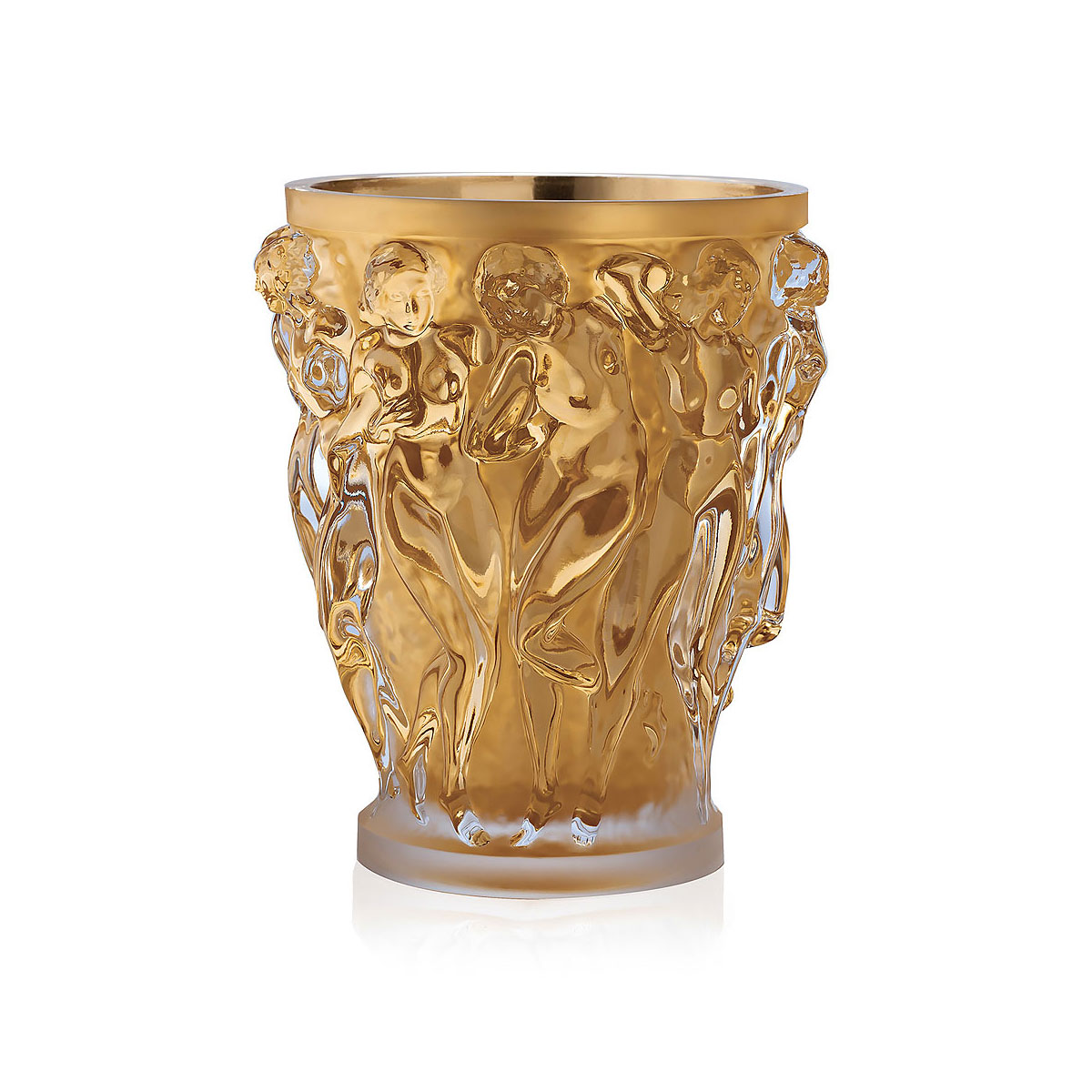 Lalique Bacchantes XXL 13.5" Vase, Clear With Gold Leaf, Limited Edition