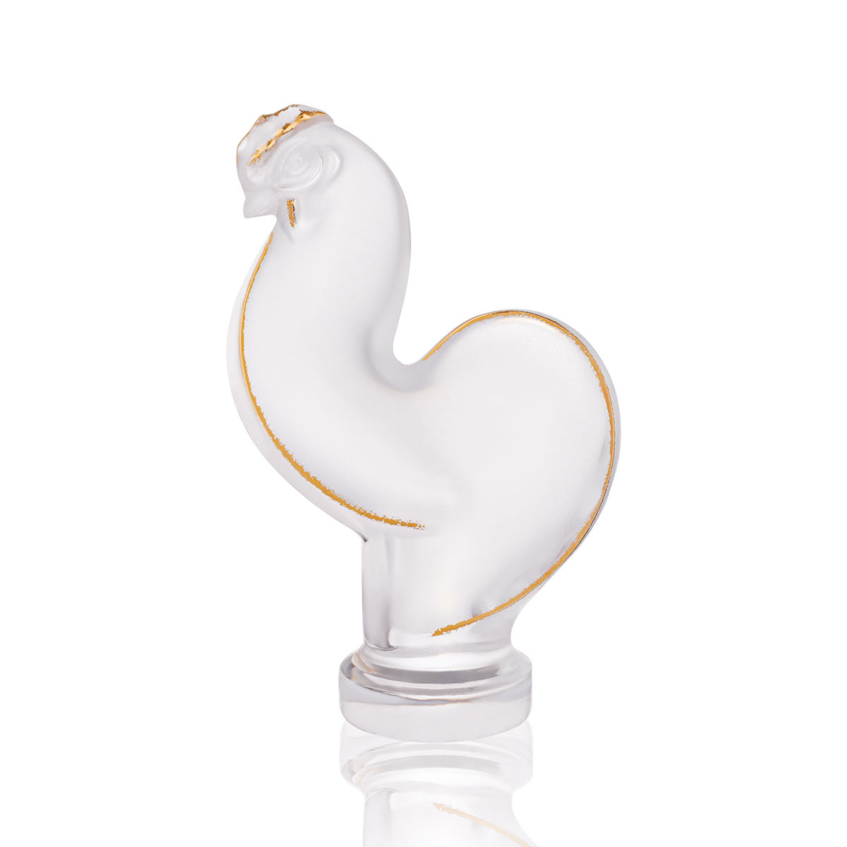 Lalique Zodiac Rooster Sculpture, Gold Stamped