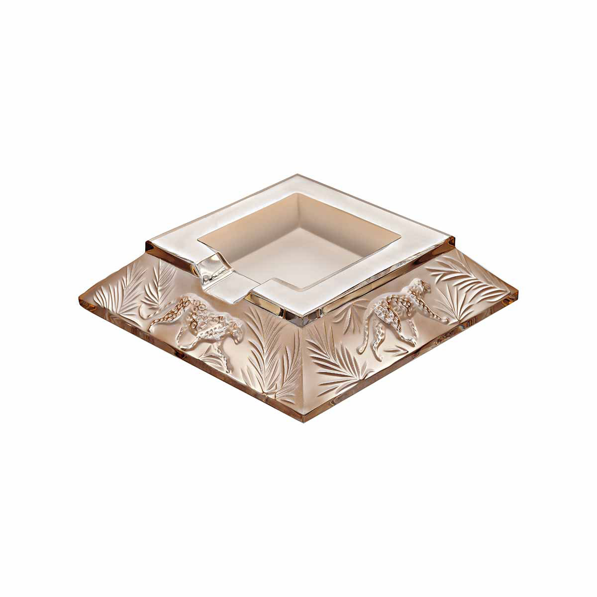 Lalique Jungle Crystal Ashtray, Gold Luster