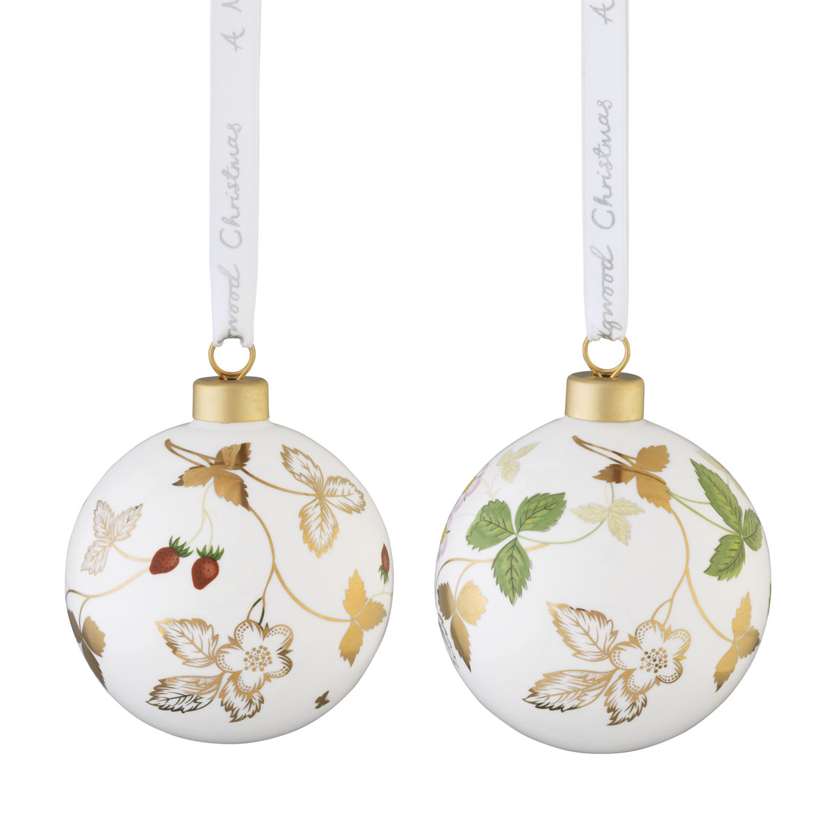 Wedgwood 2023 Christmas Wild Strawberry Bauble Ornament, Pair