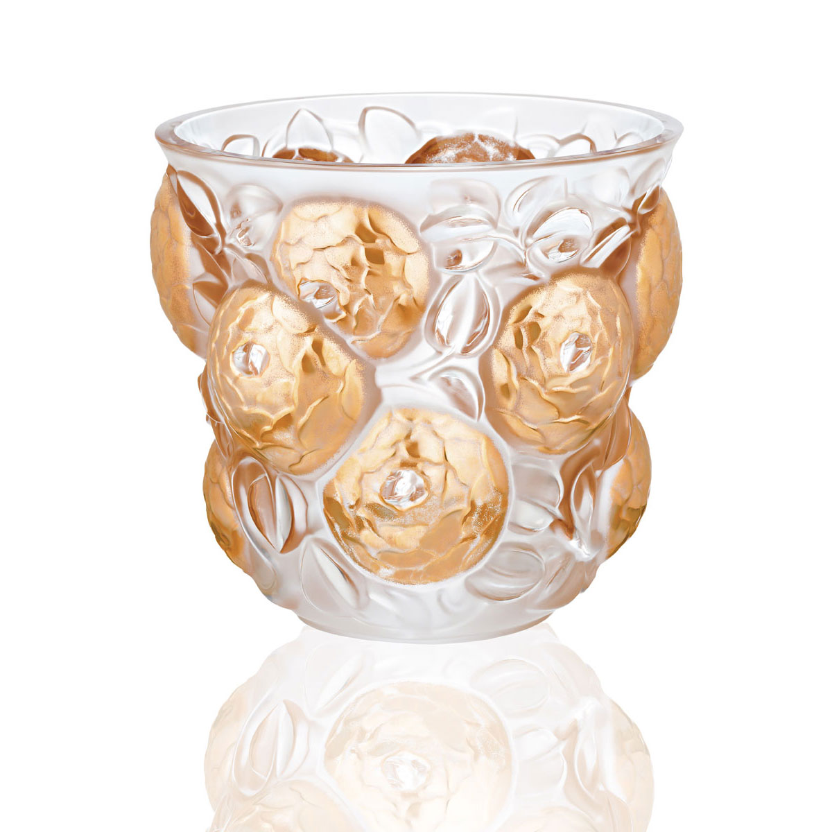 Lalique Oran 10.75" Vase, Clear And Gold Stamped, Limited Edition
