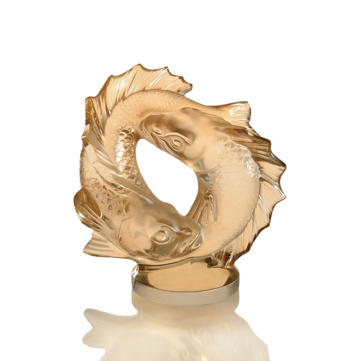 Lalique Double Fish 7.7" Sculpture, Gold Luster