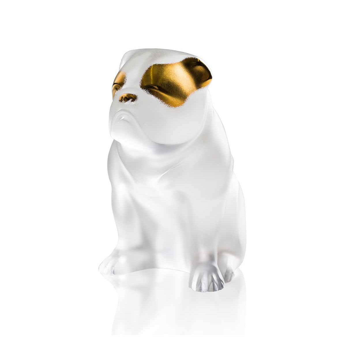 Lalique Bulldog Sculpture, Clear and Gold Luster
