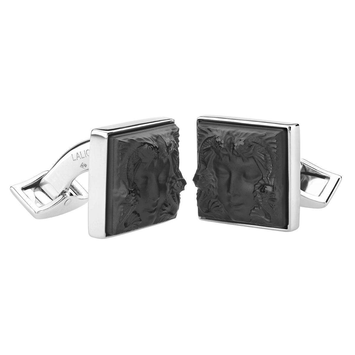 Lalique Arethuse Crystal Cufflinks Pair, Black