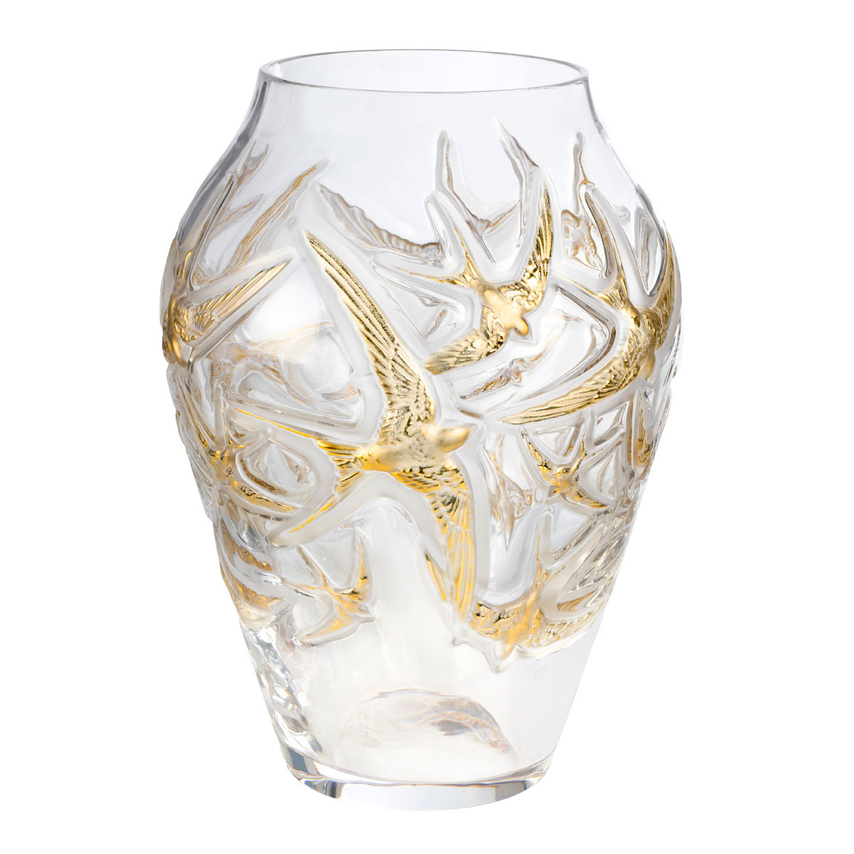 Lalique Hirondelles Grand Gold 15.5" Vase, Limited Edition