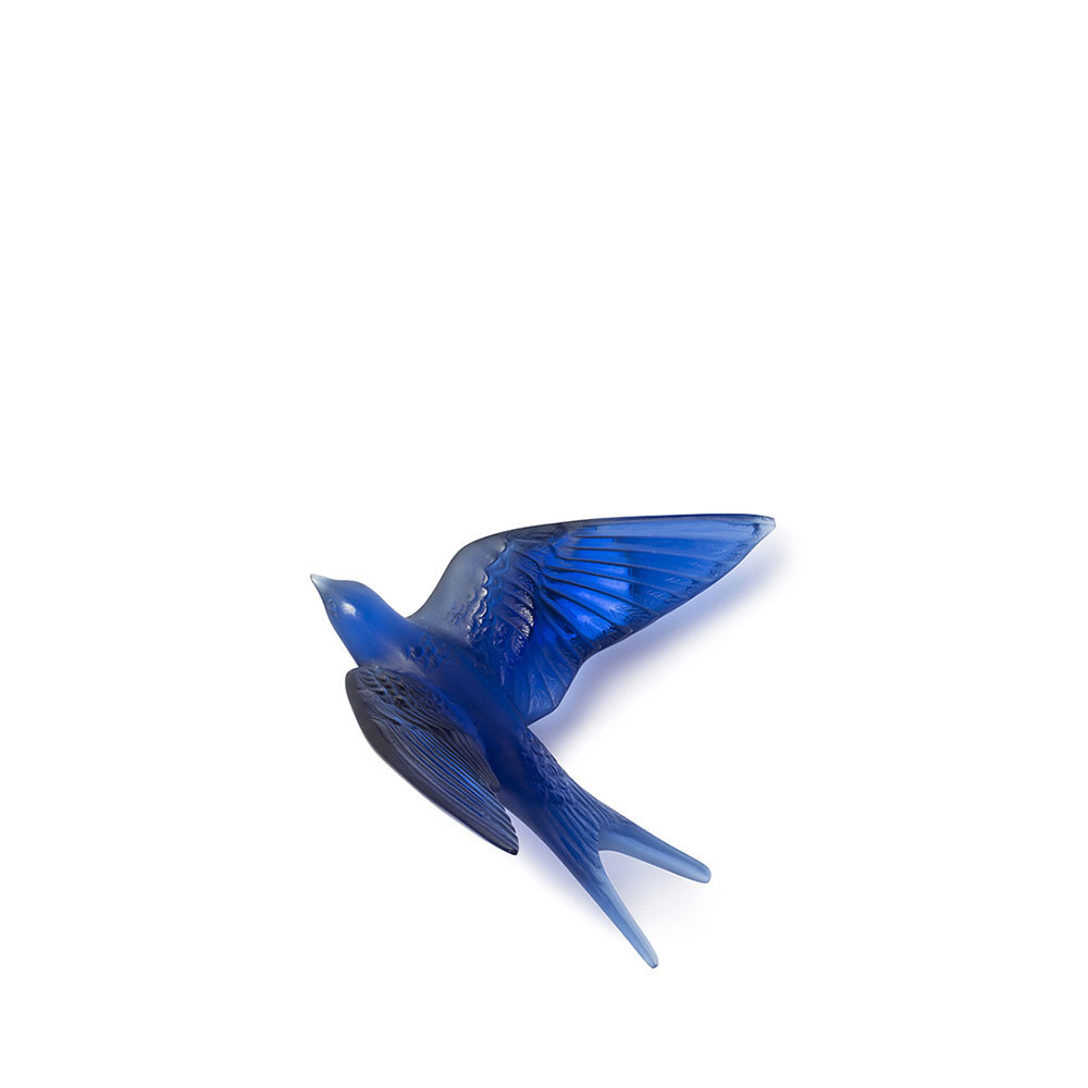 Lalique Hirondelles, Swallows with Wings Up Wall Sculpture, Sapphire Blue