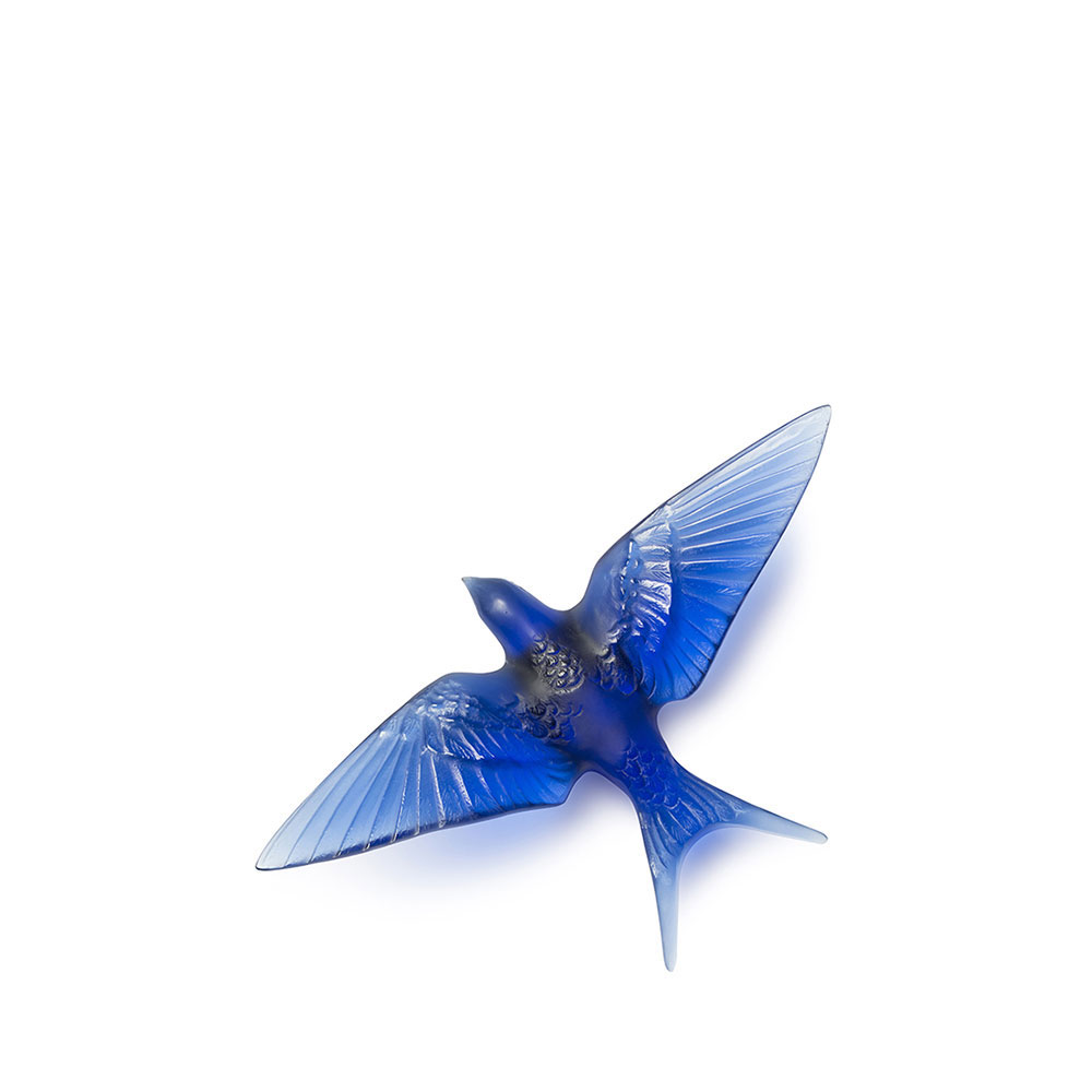Lalique Hirondelles, Swallows with Wings Down Wall Sculpture, Sapphire Blue