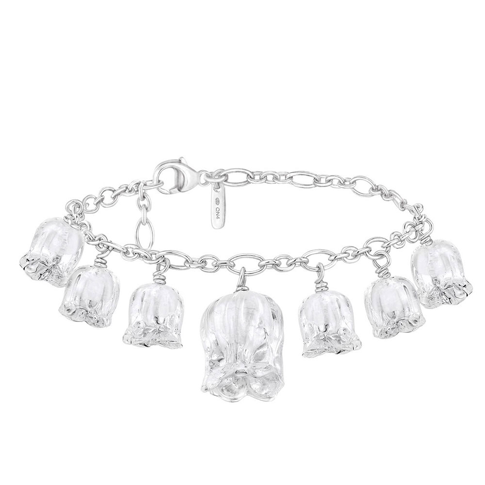 Lalique Muguet Bracelet with 7 Elements, Sterling with Clear Crystal