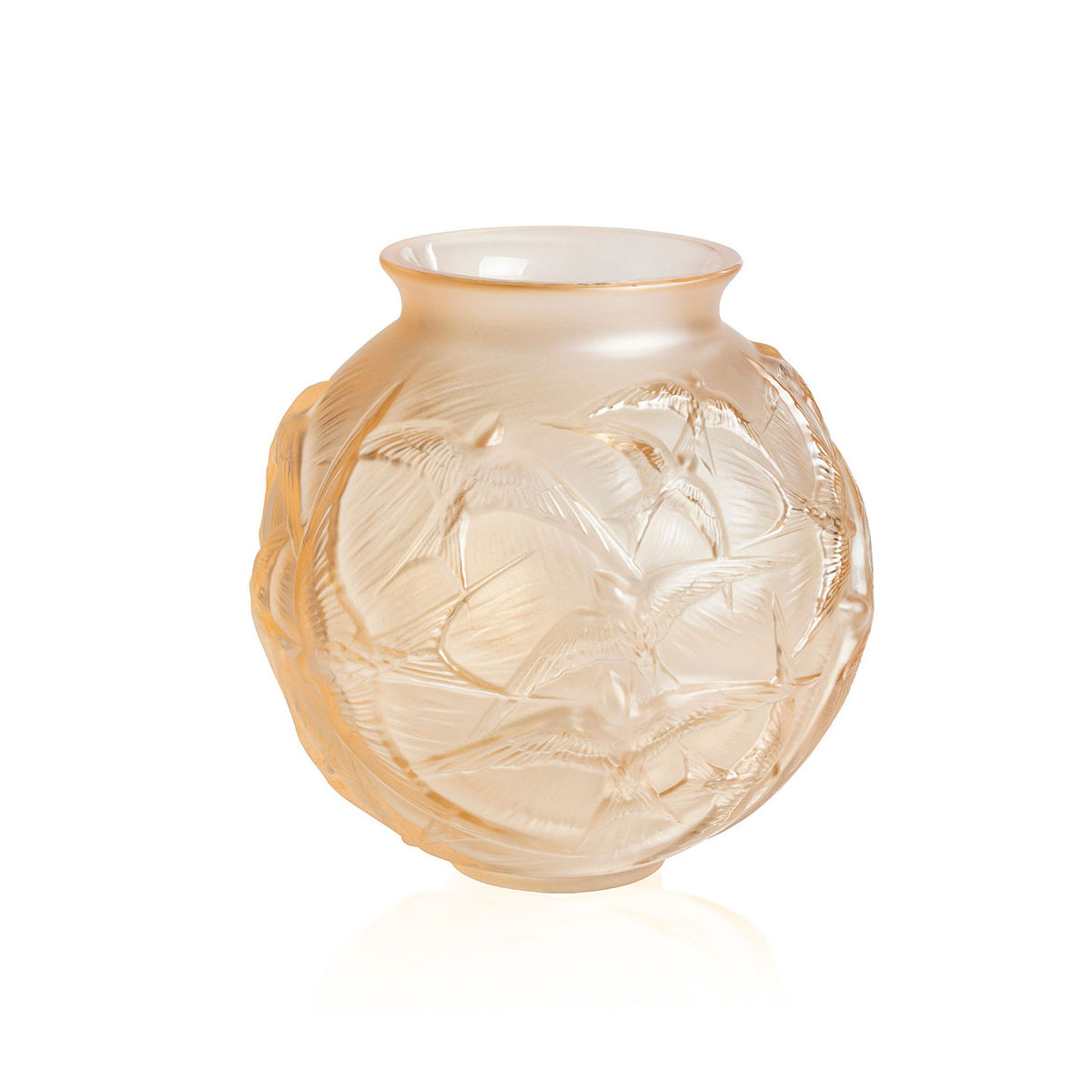Lalique Hirondelles, Swallows Vase, Gold Luster