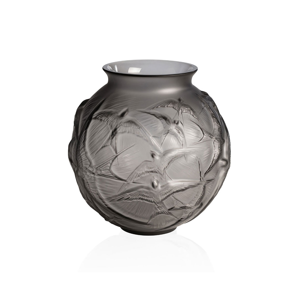 Lalique Hirondelles, Swallows Vase, Grey