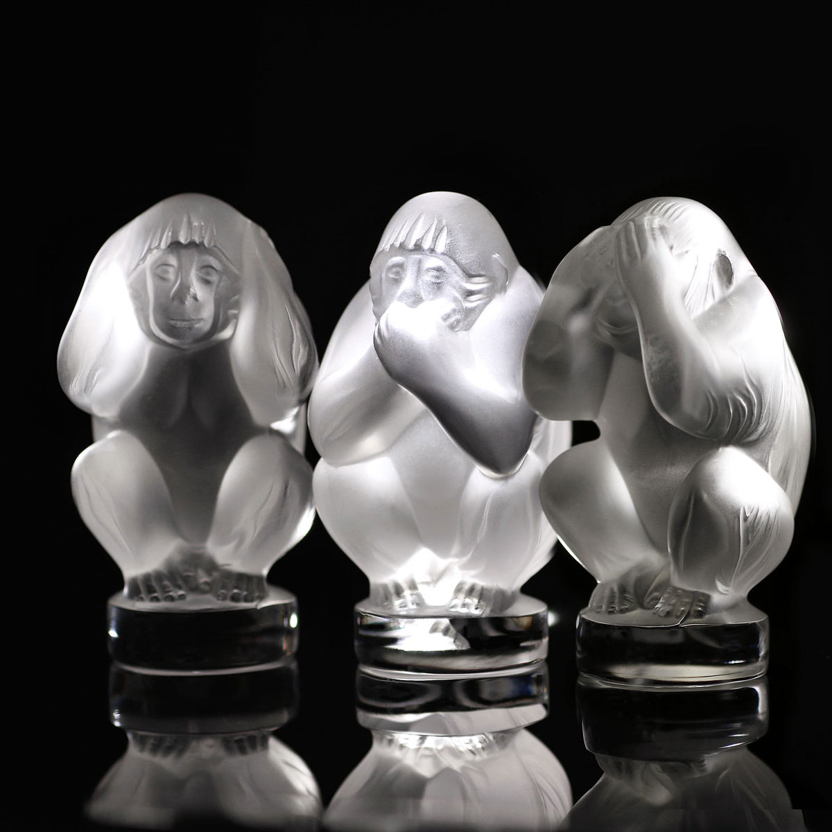 Lalique Wisdom Three Wise Monkeys, Clear Set