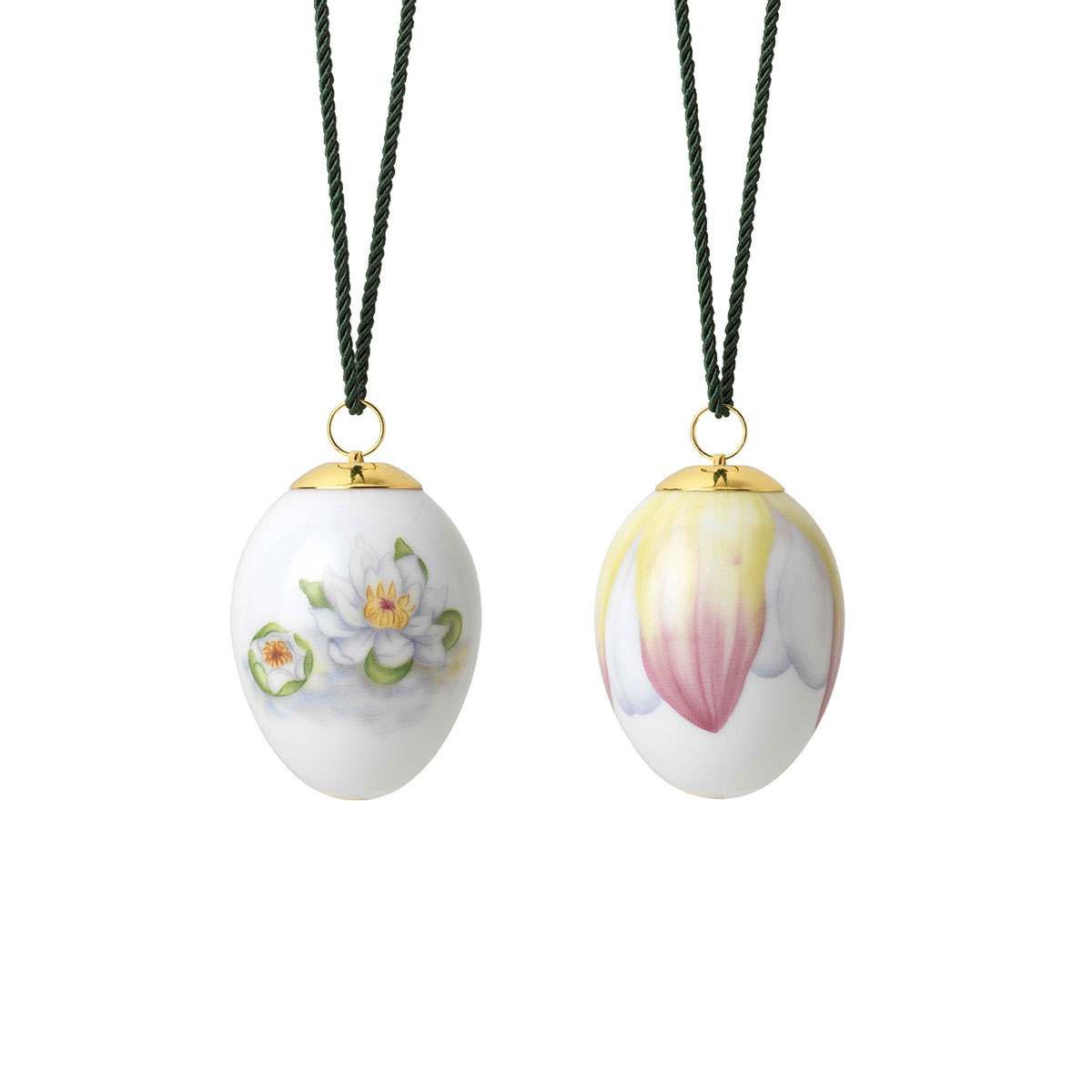 Royal Copenhagen Spring Collection Easter Egg - Water Lilly Buds And Petals Ornament, Set of 2