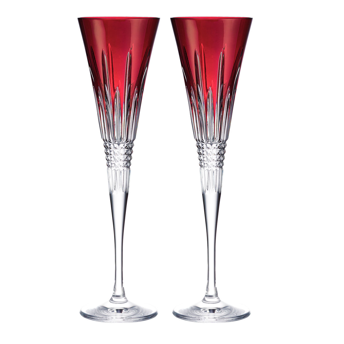 Waterford New Year Celebration Flute Red Glasses, Pair