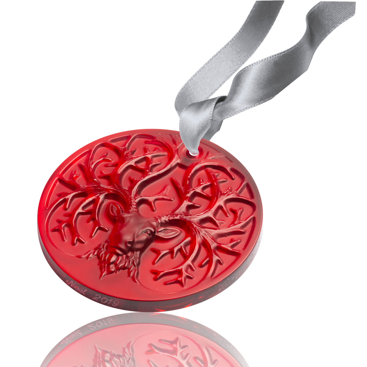 Lalique 2019 Reindeer Christmas Ornament, Red