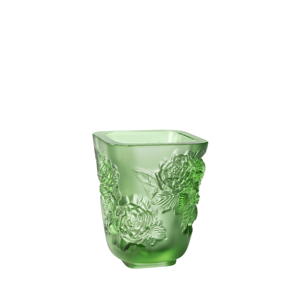 Lalique Small Pivoines Green 5.5" Vase